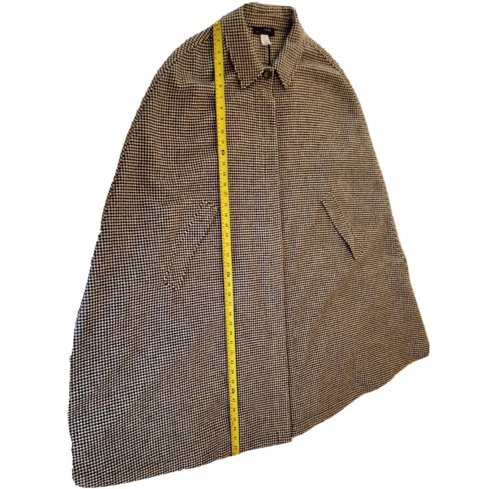 Jones New York Collection Womans Black Ivory Houndstooth Long Cape XL 100% Wool - Picture 4 of 11